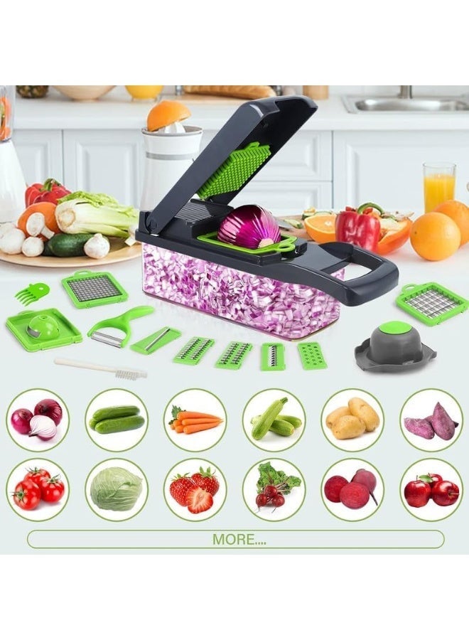 DazzleDeals 16 in 1 Vegetable Chopper Pro Onion Chopper Multifunctional Food Chopper Kitchen Vegetable Slicer Dicer Cutter Veggie Chopper With 8 Blades Carrot and Garlic Chopper With Container Compact Kitchen Gadgets Sets for Cooking - Image 3